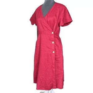 Lintico Safiya Red Linen Wrap Dress Mini Dress Short Sleeve Size Small Lagenlook